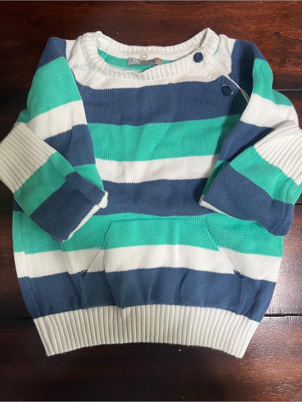 DK boys Striped Crewneck Sweater - Navy, Teal & White